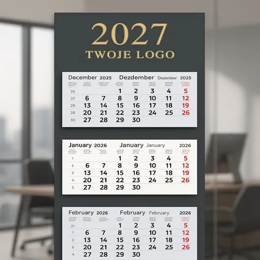 Kalendarz trójdzielny na 2026 rok z nadrukiem logo