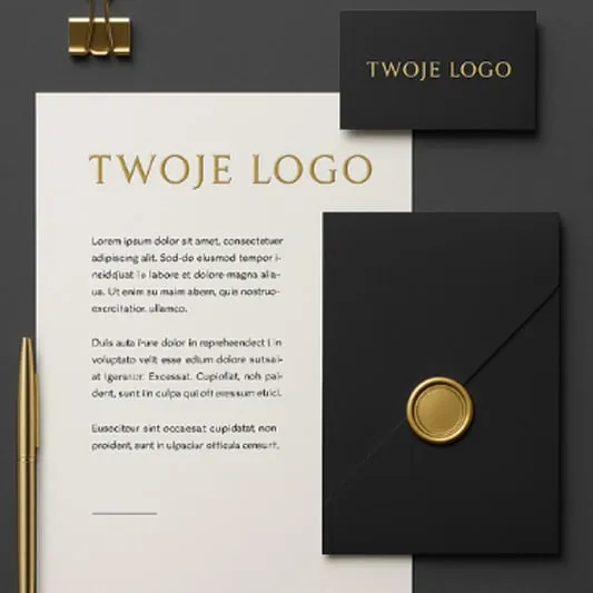 Zestaw papeterii firmowej — papier firmowy i koperta z tłoczonym logotypem