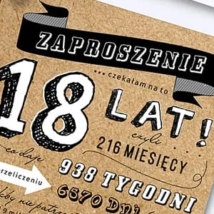 Zaproszenie na osiemnaste urodziny w stylu vintage na tekturze